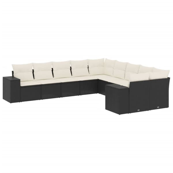 vidaXL sofasæt til haven 10 dele med hynder polyrattan sort