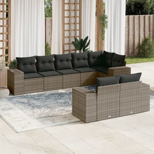 vidaXL sofasæt til haven 8 dele med hynder polyrattan grå