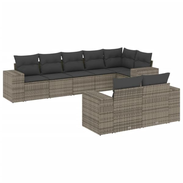 vidaXL sofasæt til haven 8 dele med hynder polyrattan grå