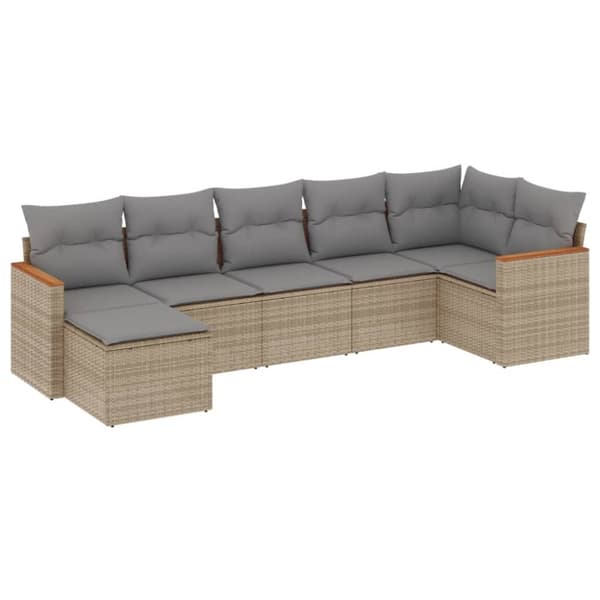 vidaXL havesofasæt 7 dele med hynder polyrattan beige
