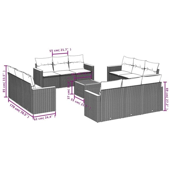 vidaXL spisebordssæt til haven 13 dele med hynder polyrattan beige