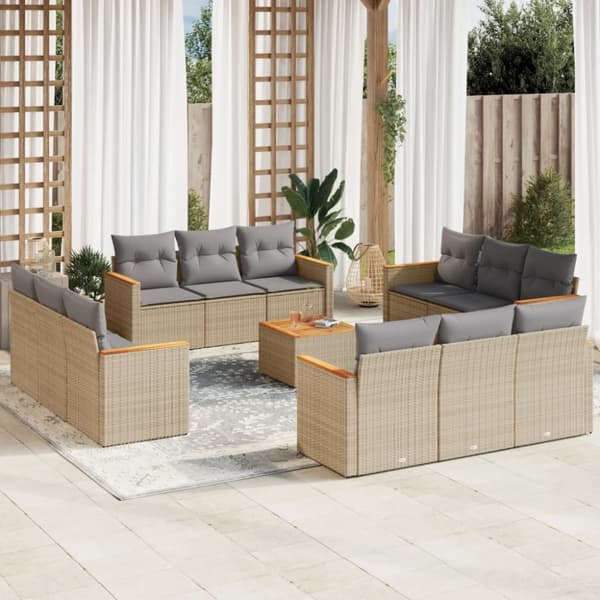 vidaXL spisebordssæt til haven 13 dele med hynder polyrattan beige