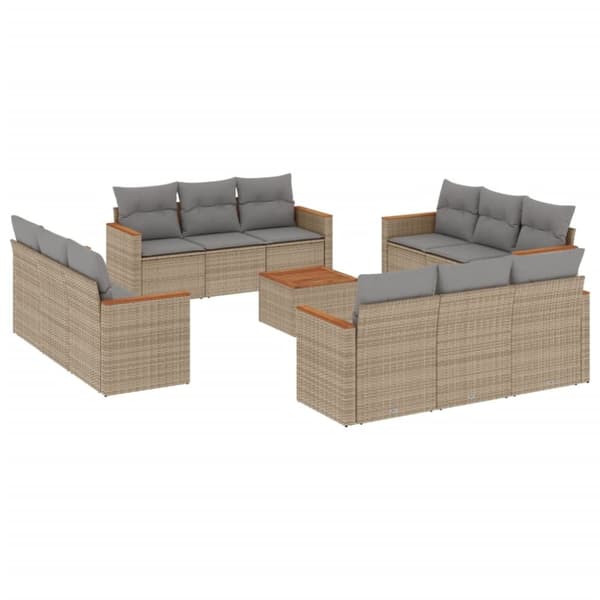 vidaXL spisebordssæt til haven 13 dele med hynder polyrattan beige