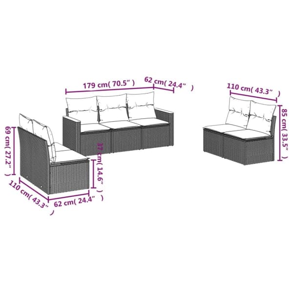 vidaXL havesofasæt 7 dele med hynder polyrattan beige