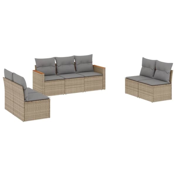 vidaXL havesofasæt 7 dele med hynder polyrattan beige