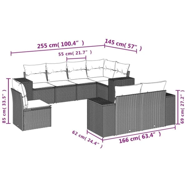vidaXL sofasæt til haven 8 dele med hynder polyrattan beige