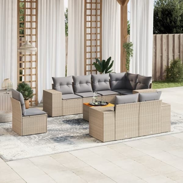 vidaXL sofasæt til haven 9 dele med hynder polyrattan beige
