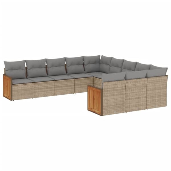vidaXL sofasæt til haven 11 dele med hynder polyrattan beige