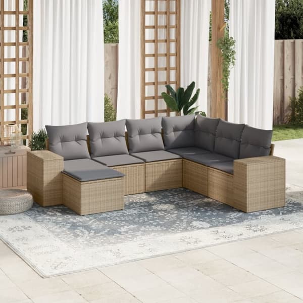 vidaXL sofasæt til haven 7 dele med hynder polyrattan beige