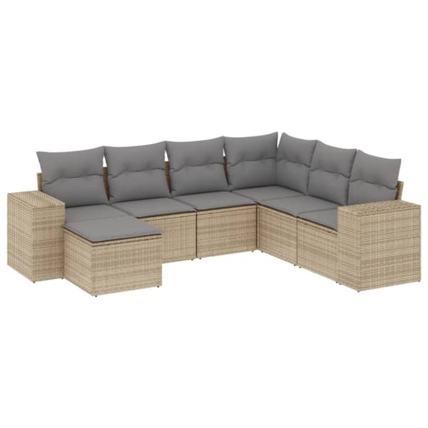 vidaXL sofasæt til haven 7 dele med hynder polyrattan beige