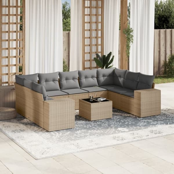 vidaXL sofasæt til haven 10 dele med hynder polyrattan beige