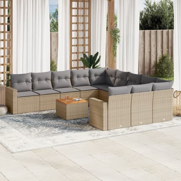 vidaXL havesofasæt 12 dele med hynder polyrattan beige