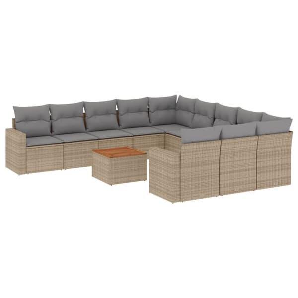 vidaXL havesofasæt 12 dele med hynder polyrattan beige