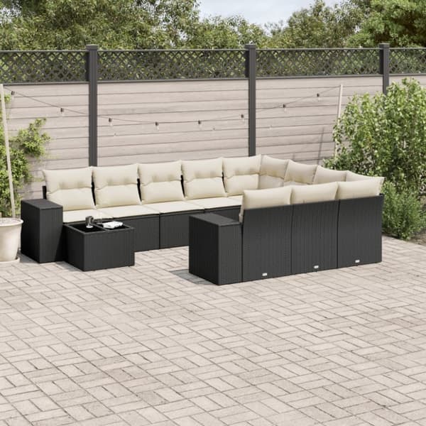 vidaXL sofasæt til haven 11 dele med hynder polyrattan sort