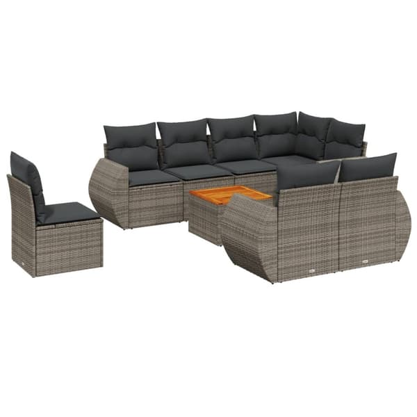 vidaXL sofasæt til haven 9 dele med hynder polyrattan grå