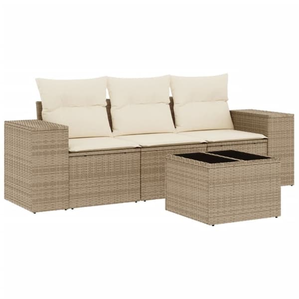vidaXL Soffgrupp för trädgård med dynor 4 delar beige konstrotting