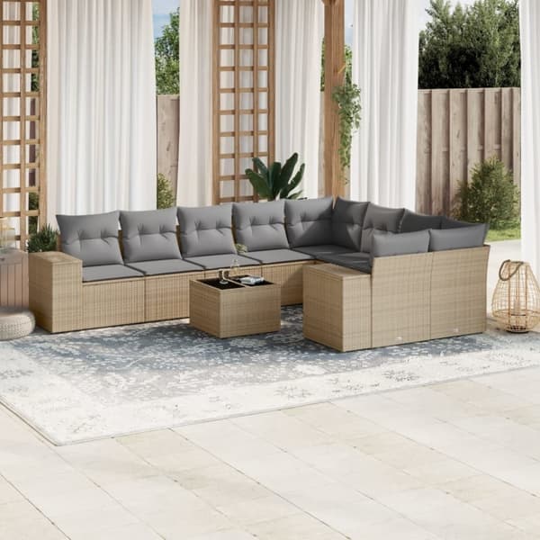 vidaXL sofasæt til haven 10 dele med hynder polyrattan beige