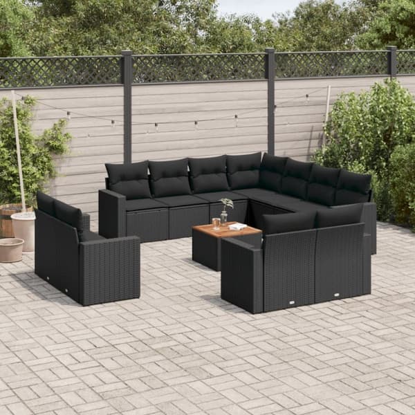 vidaXL sofasæt til haven 12 dele med hynder polyrattan sort