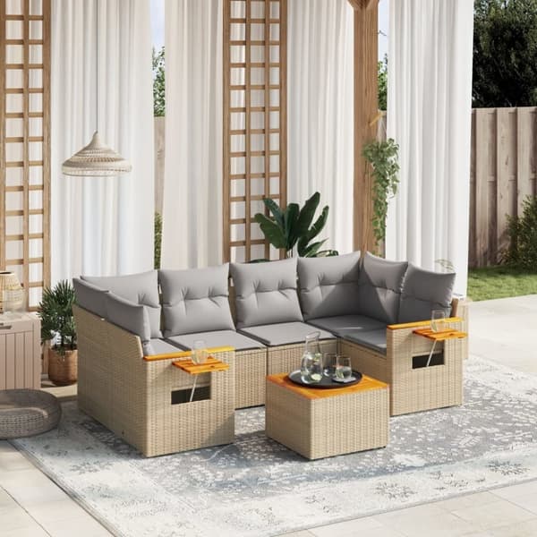 vidaXL sofasæt til haven 7 dele med hynder polyrattan beige