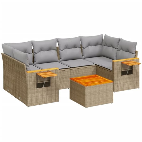 vidaXL sofasæt til haven 7 dele med hynder polyrattan beige