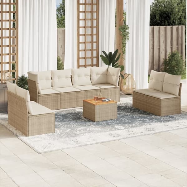 vidaXL sofasæt til haven 9 dele med hynder polyrattan beige