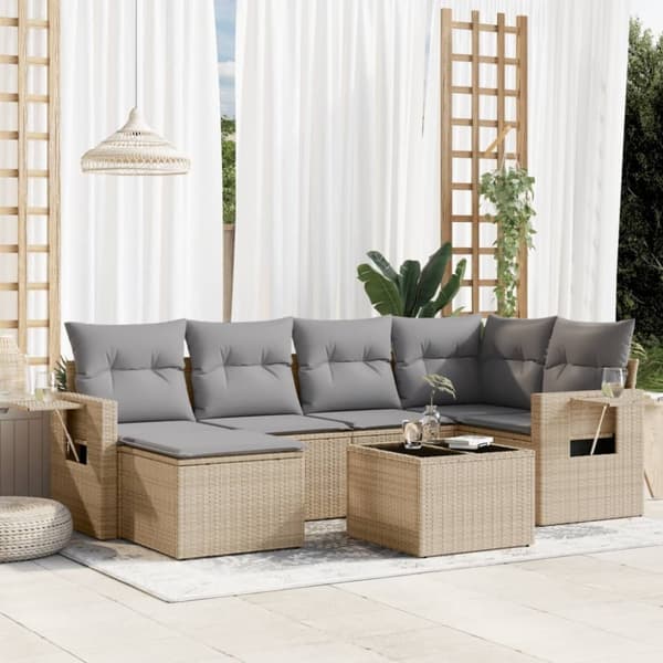 vidaXL sofasæt til haven 7 dele med hynder polyrattan beige