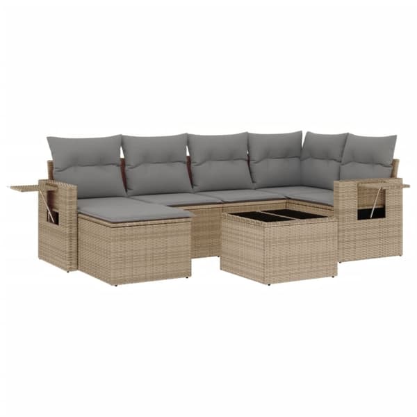 vidaXL sofasæt til haven 7 dele med hynder polyrattan beige
