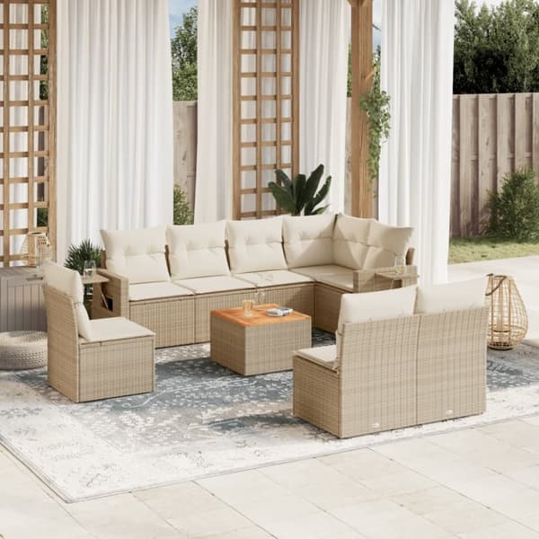 vidaXL sofasæt til haven 9 dele med hynder polyrattan beige