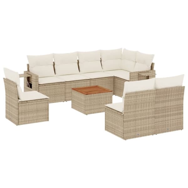 vidaXL sofasæt til haven 9 dele med hynder polyrattan beige