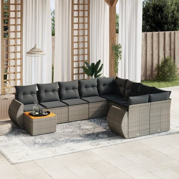 vidaXL sofasæt til haven 10 dele med hynder polyrattan grå