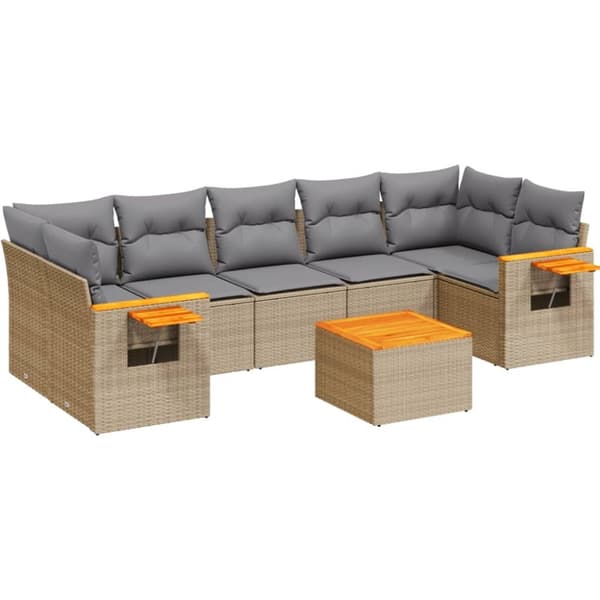 vidaXL sofasæt til haven 8 dele med hynder polyrattan beige