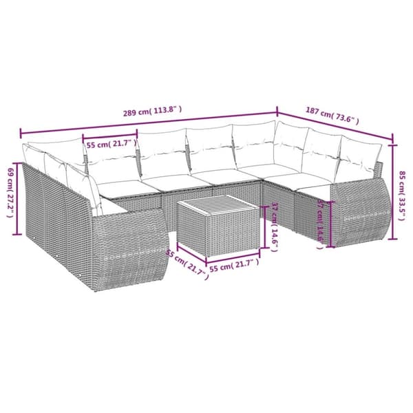 vidaXL sofasæt til haven 10 dele med hynder polyrattan beige