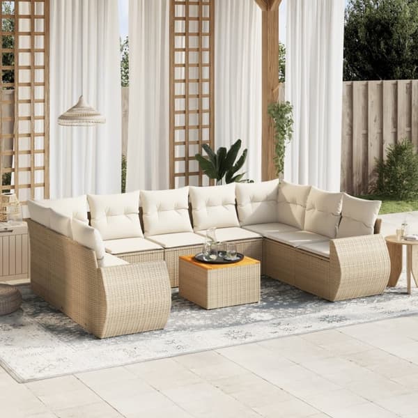 vidaXL sofasæt til haven 10 dele med hynder polyrattan beige