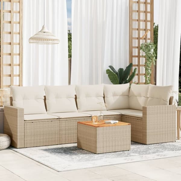 vidaXL sofasæt til haven 6 dele med hynder polyrattan beige
