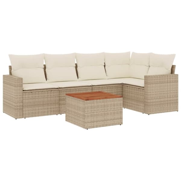 vidaXL sofasæt til haven 6 dele med hynder polyrattan beige