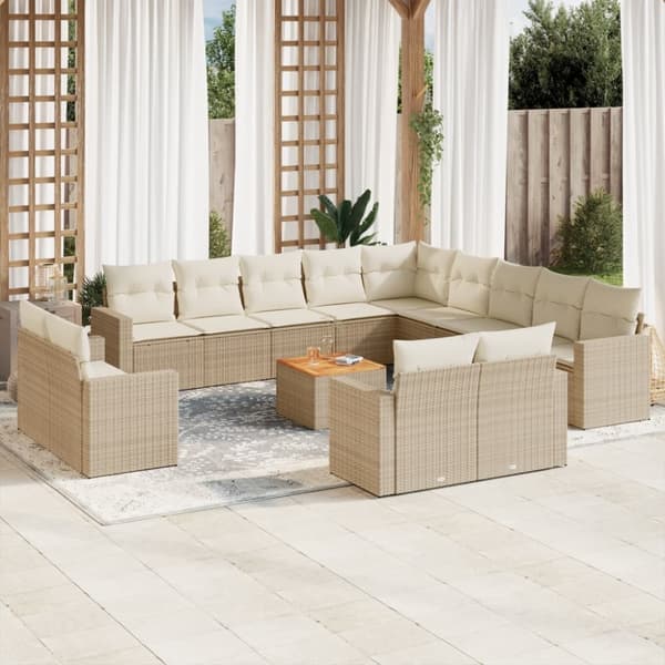 vidaXL sofasæt til haven 14 dele med hynder polyrattan beige