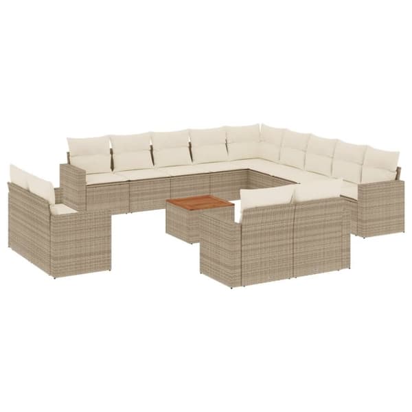 vidaXL sofasæt til haven 14 dele med hynder polyrattan beige