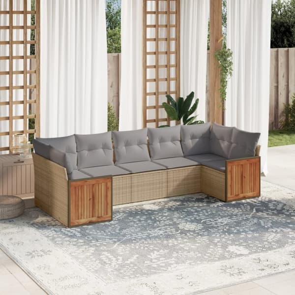 vidaXL sofasæt til haven 7 dele med hynder polyrattan beige