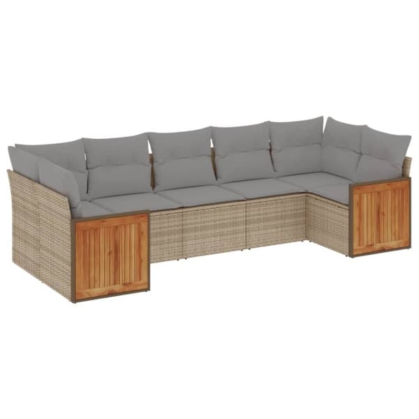 vidaXL sofasæt til haven 7 dele med hynder polyrattan beige