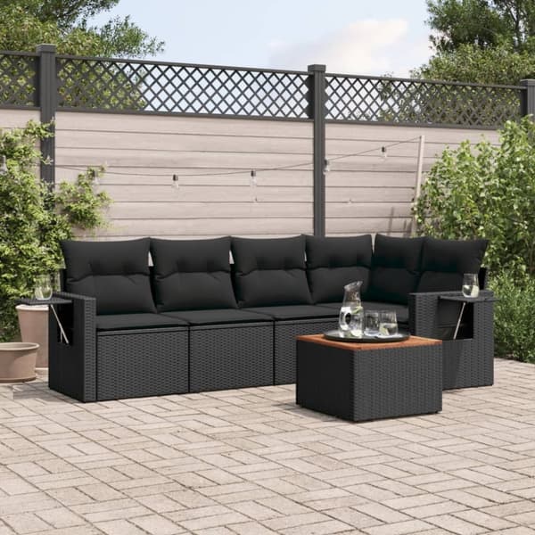 vidaXL sofasæt til haven 6 dele med hynder polyrattan sort