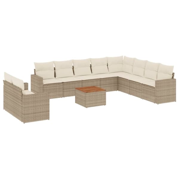 vidaXL sofasæt til haven 11 dele med hynder polyrattan beige