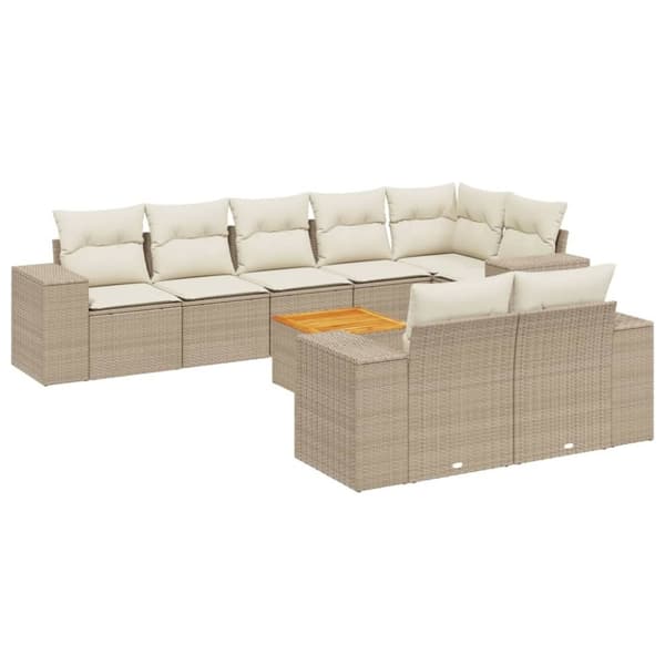 vidaXL sofasæt til haven 9 dele med hynder polyrattan beige