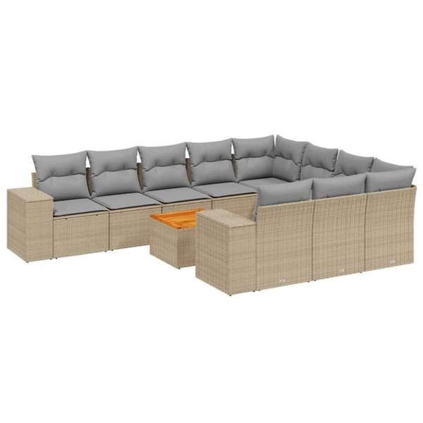 vidaXL sofasæt til haven 11 dele med hynder polyrattan beige