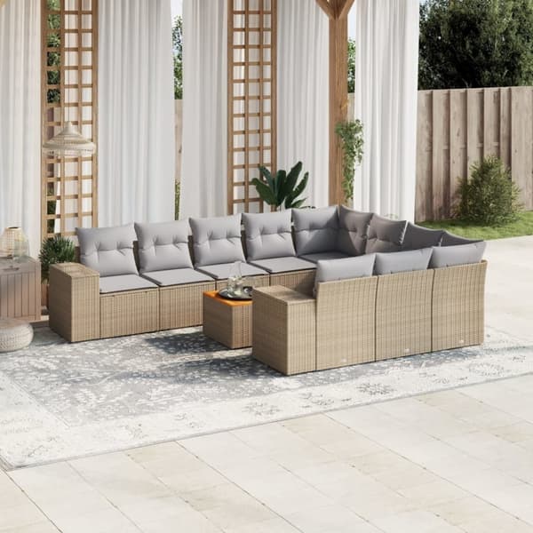 vidaXL sofasæt til haven 11 dele med hynder polyrattan beige