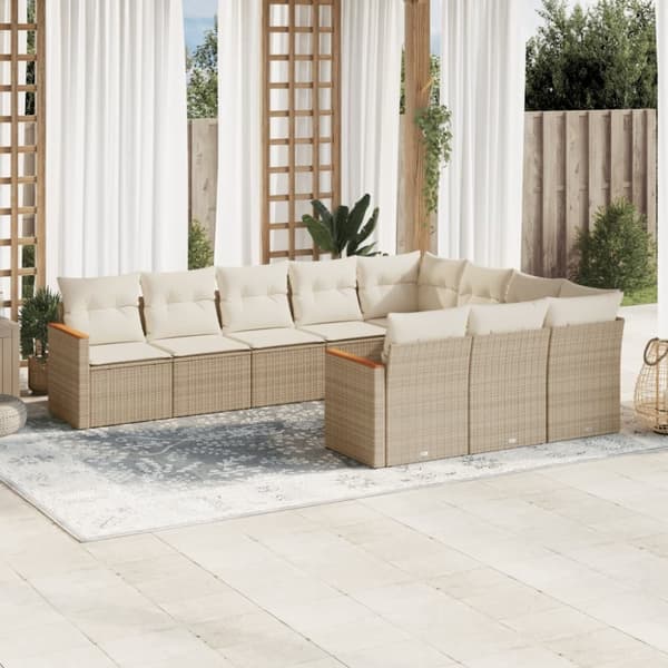 vidaXL sofasæt til haven 10 dele med hynder polyrattan beige