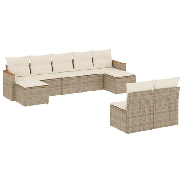 vidaXL sofasæt til haven 9 dele med hynder polyrattan beige