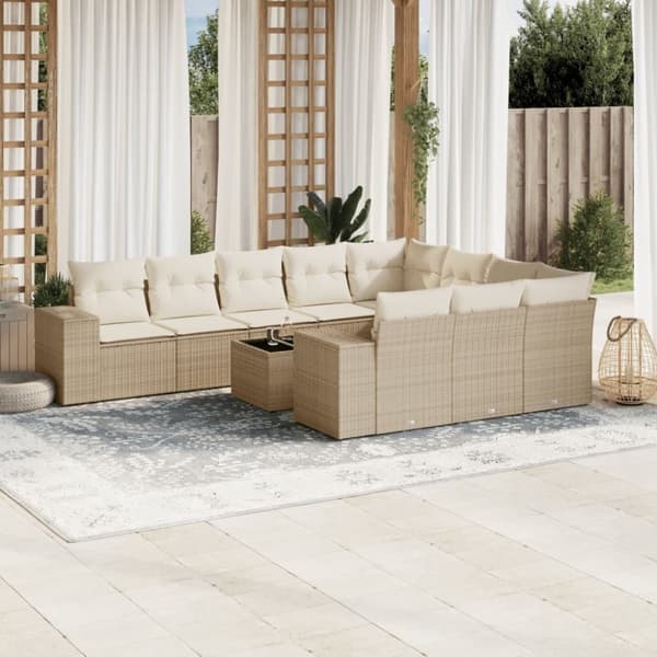 vidaXL sofasæt til haven 11 dele med hynder polyrattan beige