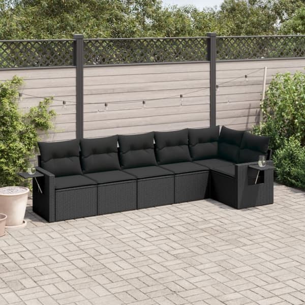 vidaXL sofasæt til haven 6 dele med hynder polyrattan sort