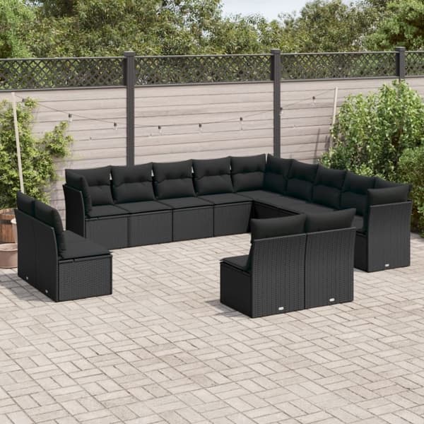 vidaXL sofasæt til haven 13 dele med hynder polyrattan sort