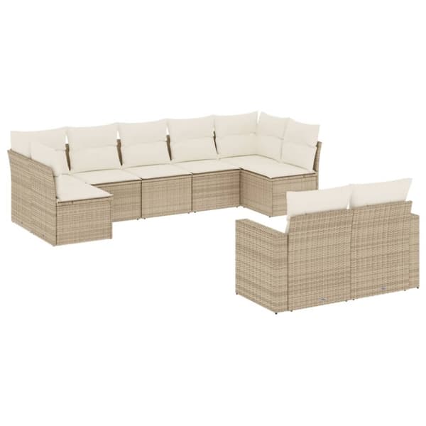 vidaXL Soffgrupp för trädgården med dynor 9 delar beige konstrotting